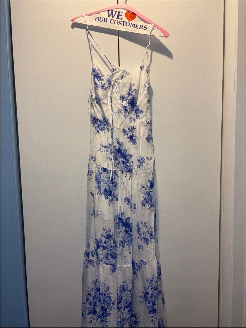 Windsor White Maxi Dress with Blue Floral Motif